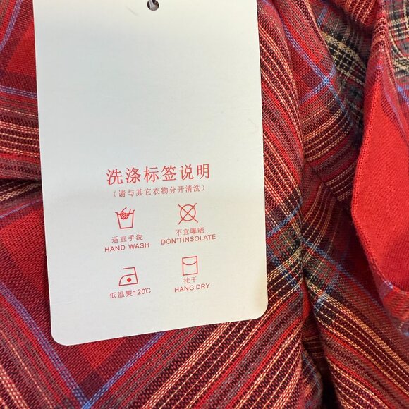 Long Sleeve Festive Lightweight Plaid Shirt/Blouse Red - Picture 4 of 5